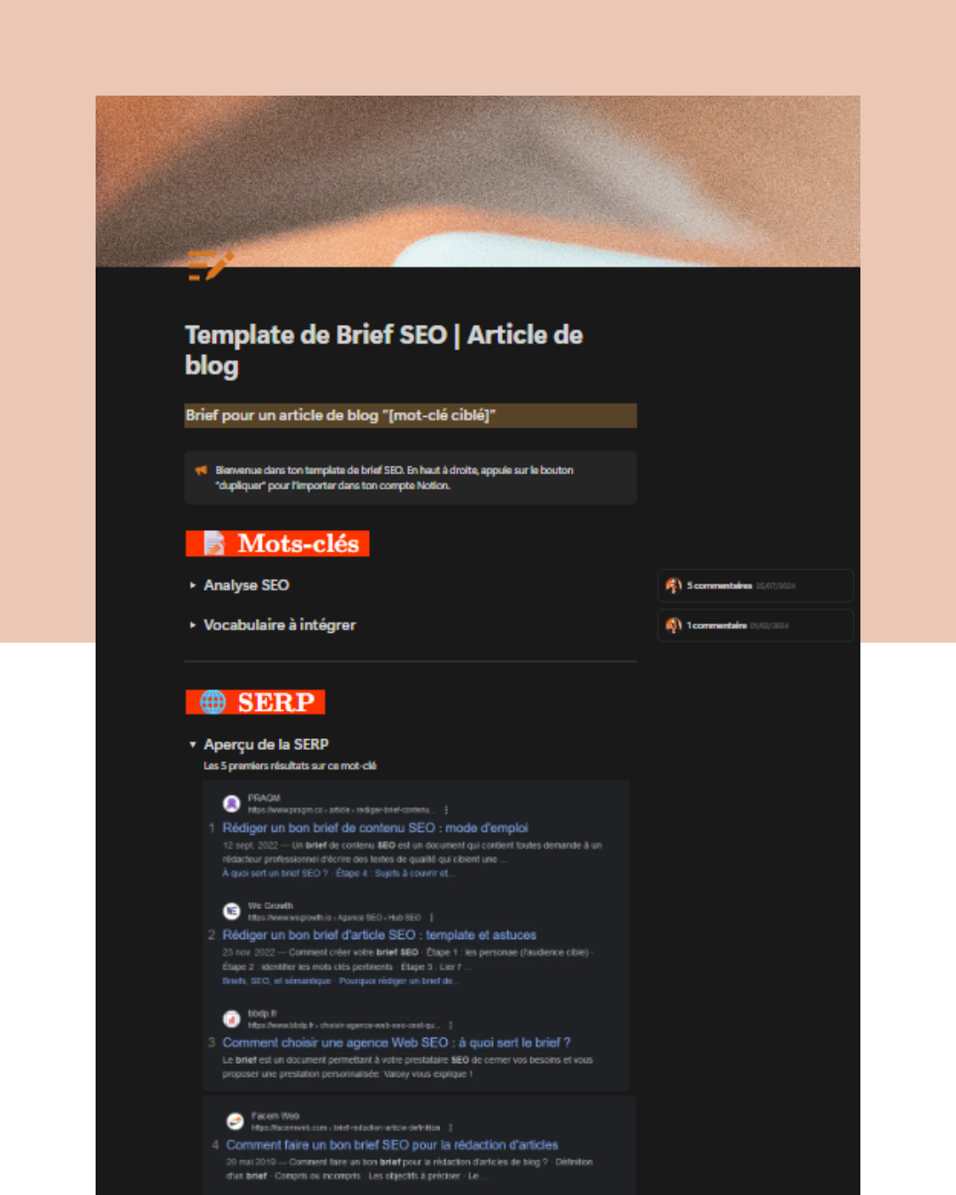 apercu contenu du template seo : brief d'article seo