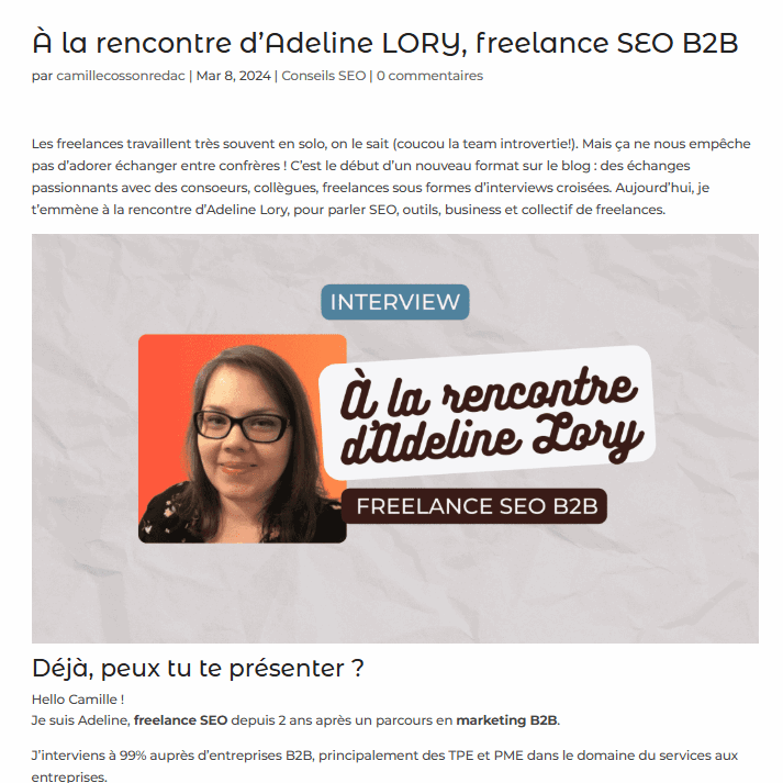 interview d'Adeline LORY EI, SEO, chez Camille Cosson