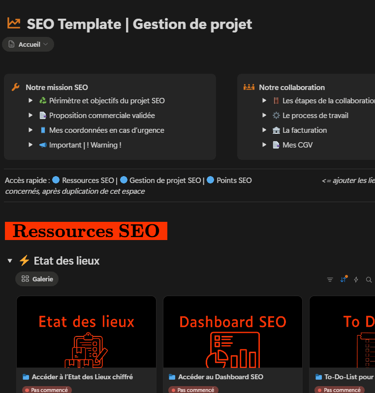 template d'audit seo et de gestion de projet pour votre référencement naturel
