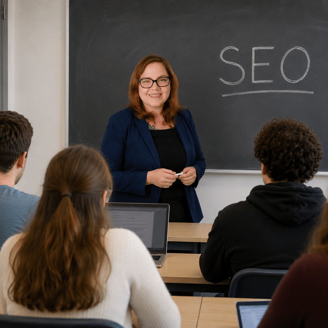 formateur seo freelance devant une classe d'apprenants et étudiants